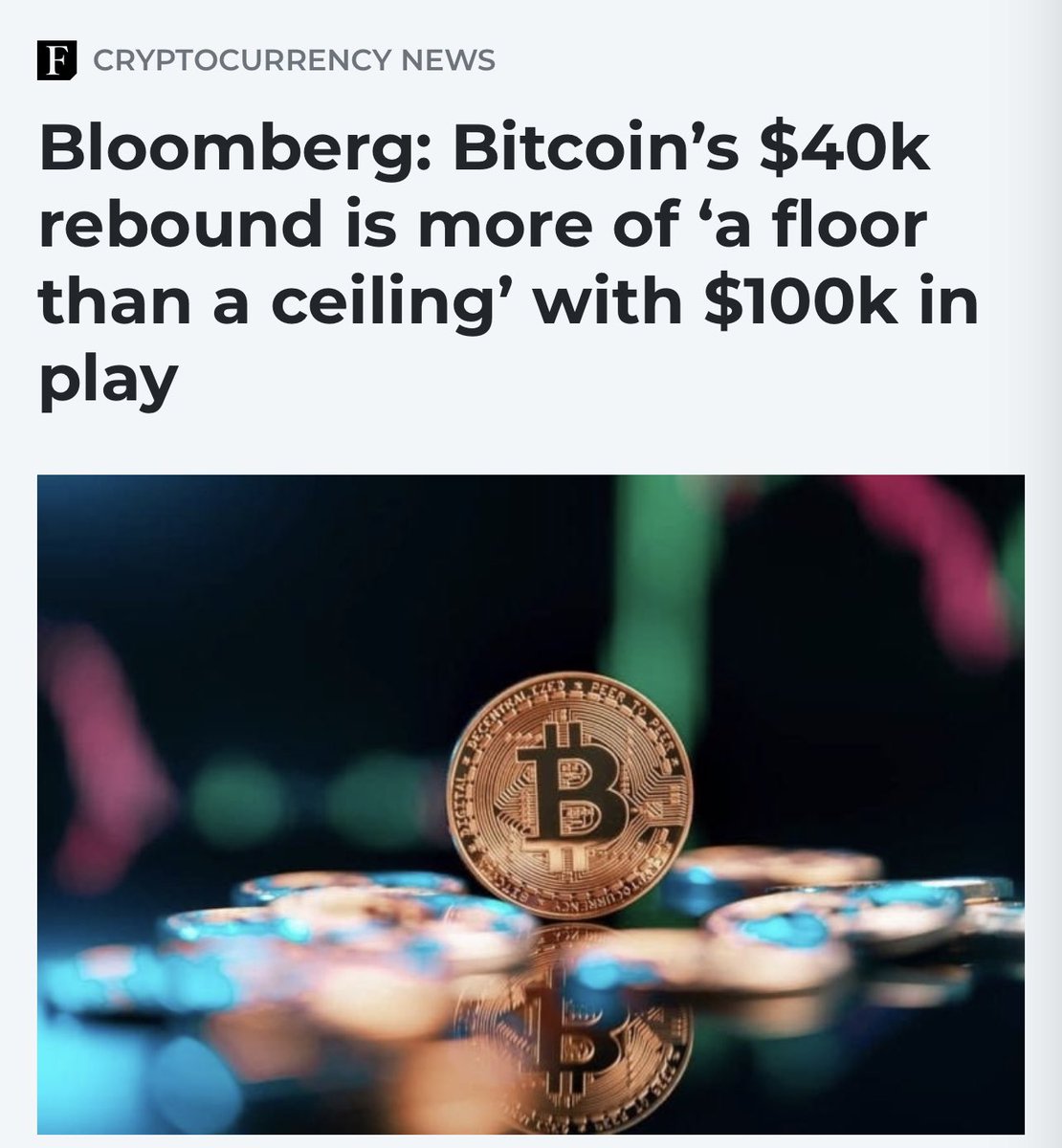 I said to the members last week all it will take is a break above $40K and the $100K predictions will return... 

These are the same guys who said $20,000 and lower were on the cards 2 weeks ago.

They are not publishing these headlines to benefit you.