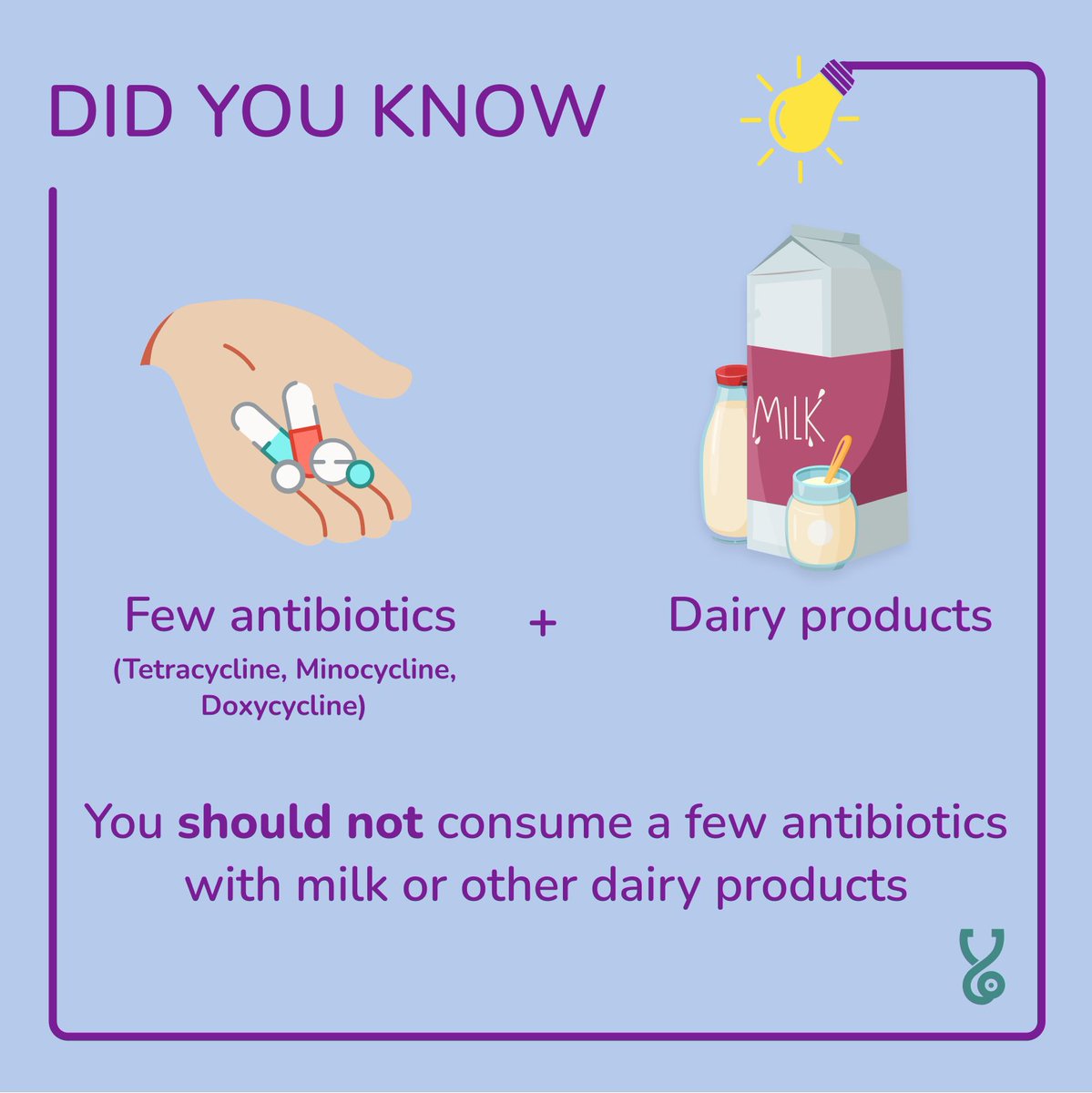 yocto_care's tweet photo. Calcium in dairy products (milk, cheese, ice cream, etc.) will prevent the absorption of antibiotics such as fluoroquinolones and tetracyclines in the body.

#yoctocare #druginteractions #medications #interactions
#foodanddruginteraction #fooddruginteractions https://t.co/3vvXhRYGFQ
