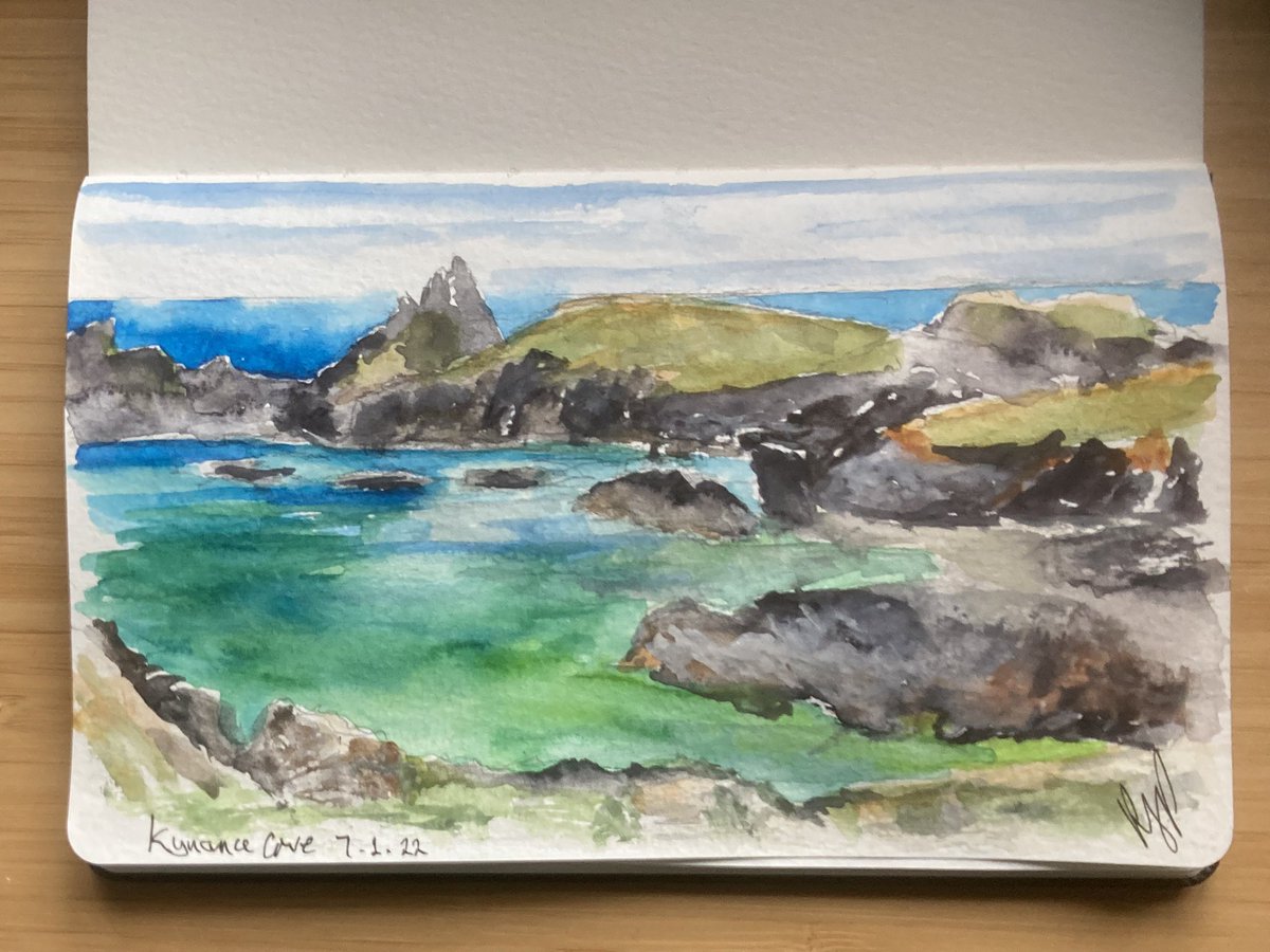MPaintbox's tweet photo. Another from the sketchbook (A5 Moleskine) Kynance Cove, Cornwall. #Art #sketchbook #thelizardcornwall #Cornwall #watercolour https://t.co/fVTQ1dXFY2