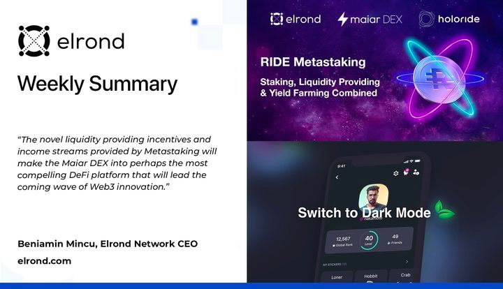 MultiversX_Esp's tweet photo. La semana pasada en elrond ⬇️ 

🌊token listados  en Maiar Exchange 
⚡️ $ Aero, $ iset, $ Super el trading esta Live  
🌐elrond  Explorer actualizado 
💹 metastaking: replanteo + lp + el rendimiento de la Agricultura 
🛠 semanal #elrondtech https://t.co/PMRVedzMuF