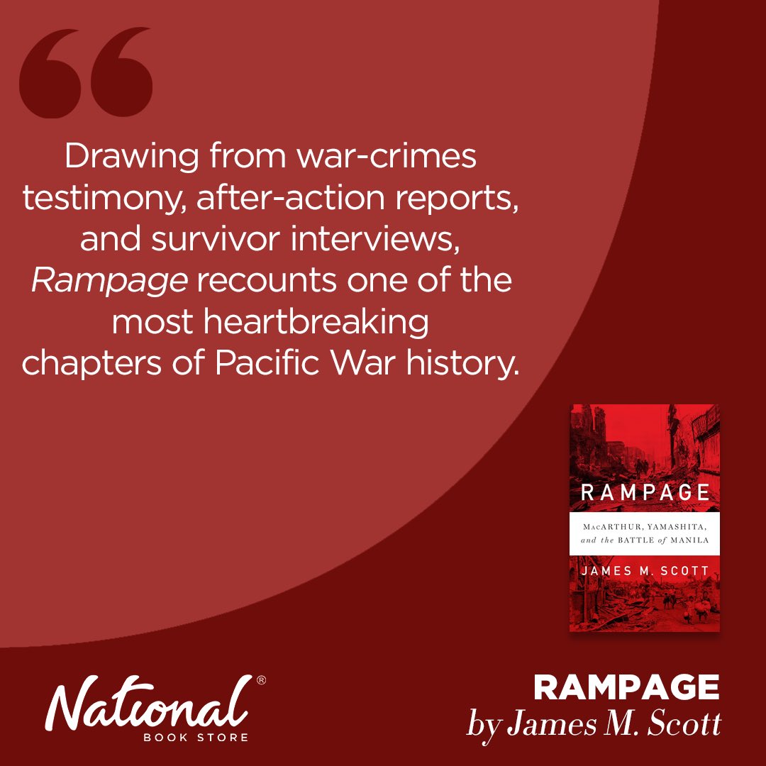 nbsalert's tweet photo. Today marks the 80th anniversary of the Battle of Manila. Learn more about it in 'Rampage' by James M. Scott.
Get it for only P875 (paperback) or P950 (hardcover) from #NationalBookStore.
#Rampage #JamesMScott #History #NonFiction #Book #Books #NBSbookstagram https://t.co/lFArQ14E1i