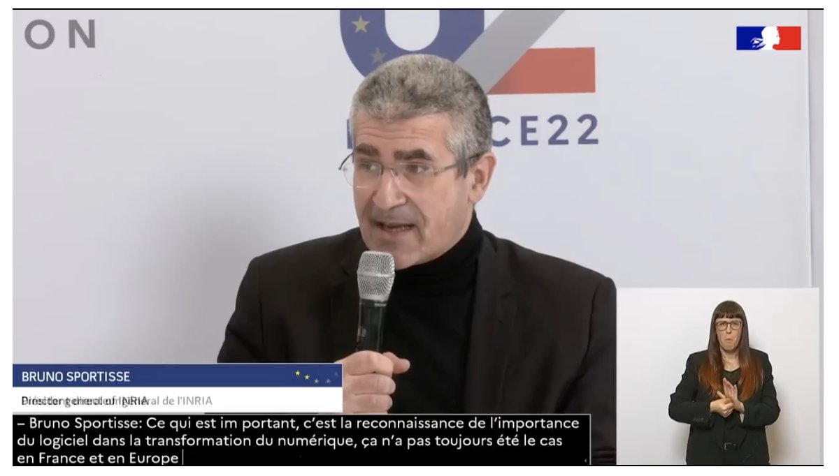 ebothorel's tweet photo. . @bsportisse @Inria : " La question des infrastructures logicielles critiques nécessite une vision technologique à 10 ans, et pas des appels à projet tous les 3 ans. Et de traiter le sujet du recrutement, et faire du développeur, un héros".
#PFUE2022 
https://t.co/RWKH4ThZZL https://t.co/VuHJJLST5U