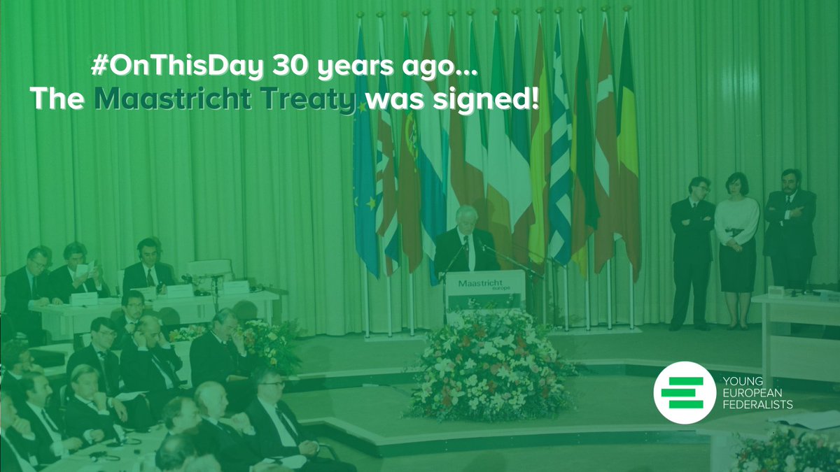 JEF_Europe's tweet photo. 30 years ago, the Treaty on European Union was signed in #Maastricht. 

Building on successful economic integration, it established EU citizenship, paved the way for the #euro and allowed for closer cooperation in foreign and security policy as well as home and justice affairs.🇪🇺 https://t.co/RdzvvkGbvu