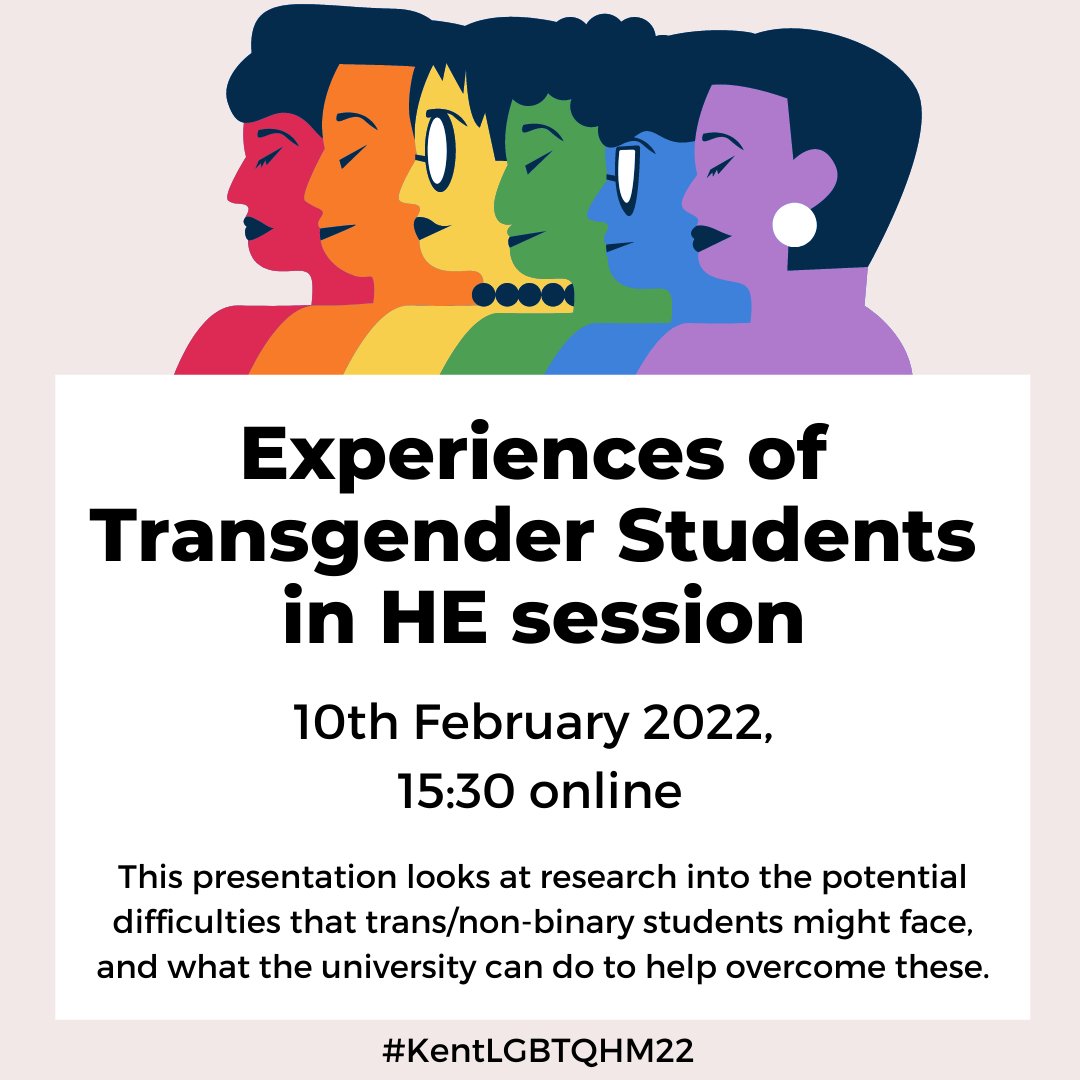 As part of #KentLGBTQHM22, come along to the 'Experiences of Transgender Students in HE session' on Thursday to learn more about what the university can do to overcome difficulties that trans/non-binary students face. To book, visit: kentunion.co.uk/events/id/1780… 

<a href="/UniKent/">University of Kent</a> <a href="/KentUnion/">Kent Union</a>