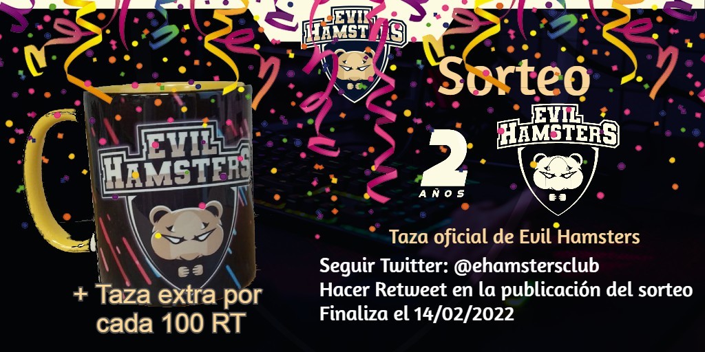 Estamos de cumpleañeros, y no podemos dejar pasar la oportunidad de... ¡SORTEAR LA TAZA OFICIAL DE EVIL HAMSTERS!

¡Y por cada 100 RT agregamos una taza extra! De locosss

Seguidnos a <a href="/ehamstersclub/">Evil Hamsters 😈🐹</a> y haced RT para entrar en el sorteo. Y por un ❤️ os damos nuestro amor eterno.