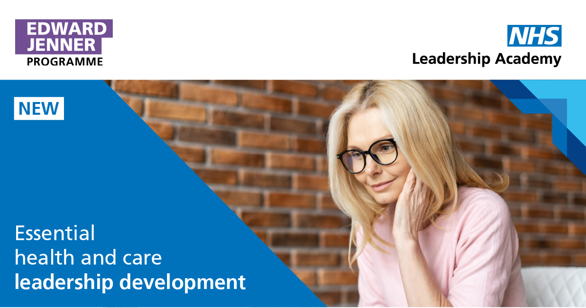 NHSLeadership's tweet photo. Applications are open for our refreshed Edward Jenner programme! Learning is delivered online and is free for people working in health and social care. Don't miss out on this essential leadership learning opportunity! https://t.co/4IVmRWVPt0  #Support4NHSleaders https://t.co/KD8LUkbCU1