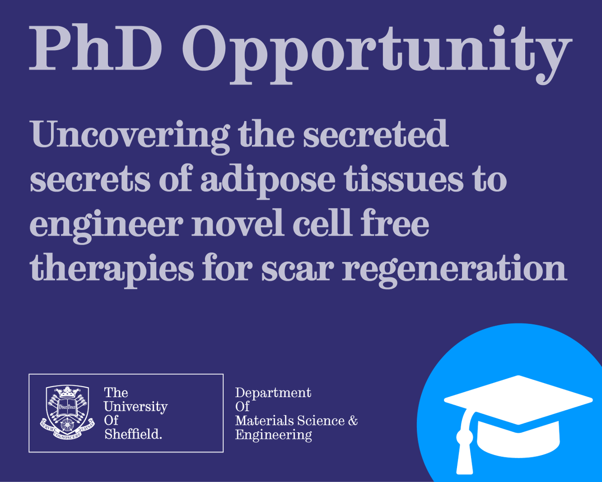 Fancy studying for a PhD in #biomaterials? <a href="/DrHearnden/">Vanessa Hearnden</a> is looking for someone to help uncover the secreted secrets of adipose tissues to engineer novel cell free therapies for scar regeneration. Find out more here: findaphd.com/phds/project/u…