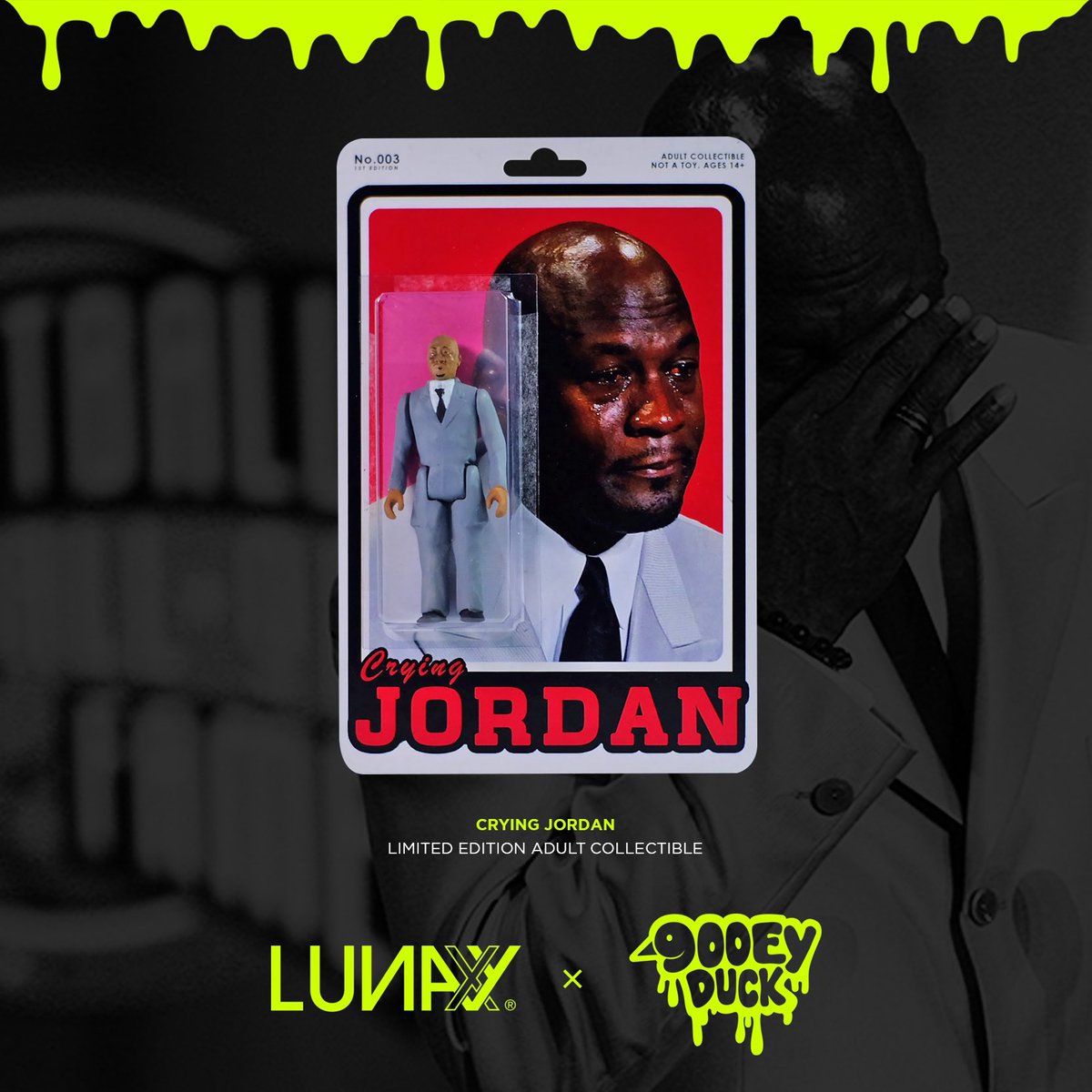lunaXyph's tweet photo. Make it rain... GOAT Style! 

Gooeyduck and Lunaxy present Crying Jordan from Air Ball - The first ever Lunaxy toy release by 
@gooeyduckph x @lunaxyph

February 12, 2022
Lunaxy GF W Global Center, 9th Ave., BGC.
Priced at PhP 2,800 each #gooeyduckph #embraceyourcrazy #arttoysph https://t.co/hlnDQonQSs