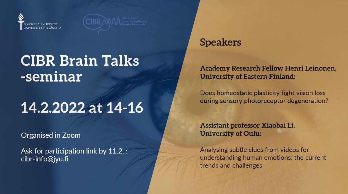 JKLBrainMind's tweet photo. Welcome to Brain Talks -seminar on Feb 14! Brain Talks strengthen the interdisciplinary field of cognitive neuroscience in JYU &amp; facilitate interaction among researchers. In Feb seminar guest speakers from our collaborative network. #jyubrains @JYUedupsy @JYUsport_health @it_jyu https://t.co/VV5GMJ75DF