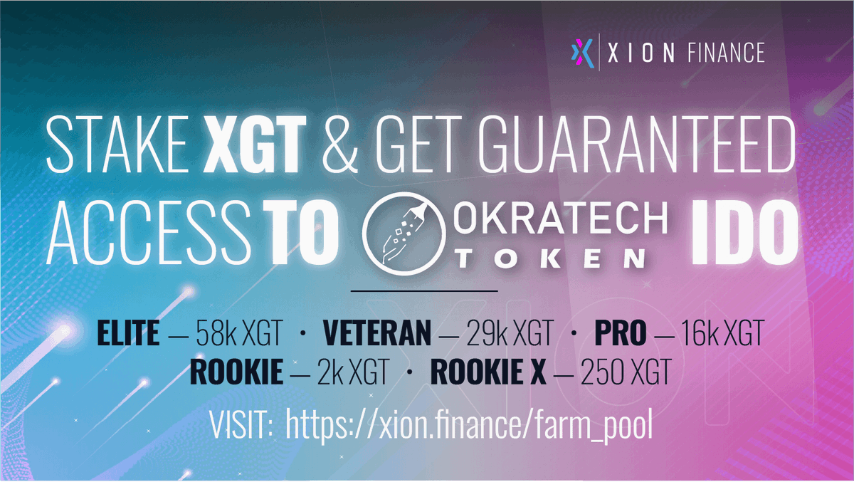 Get Guaranteed Access To The <a href="/Ortcoin1/">Okratech Token (ORT)</a> #IDO on the 10th Feb🔥

Stake $XGT or LP tokens in the IDO/INO Pools!

Visit👉 xion.finance/farm_pool

⏰Registration closes 6 hours before the start of the sale.

🧑‍🌾Earn 100%-300% APY
🔒5 Day Auto-Lock

#accessrounds #launchpad #Xion