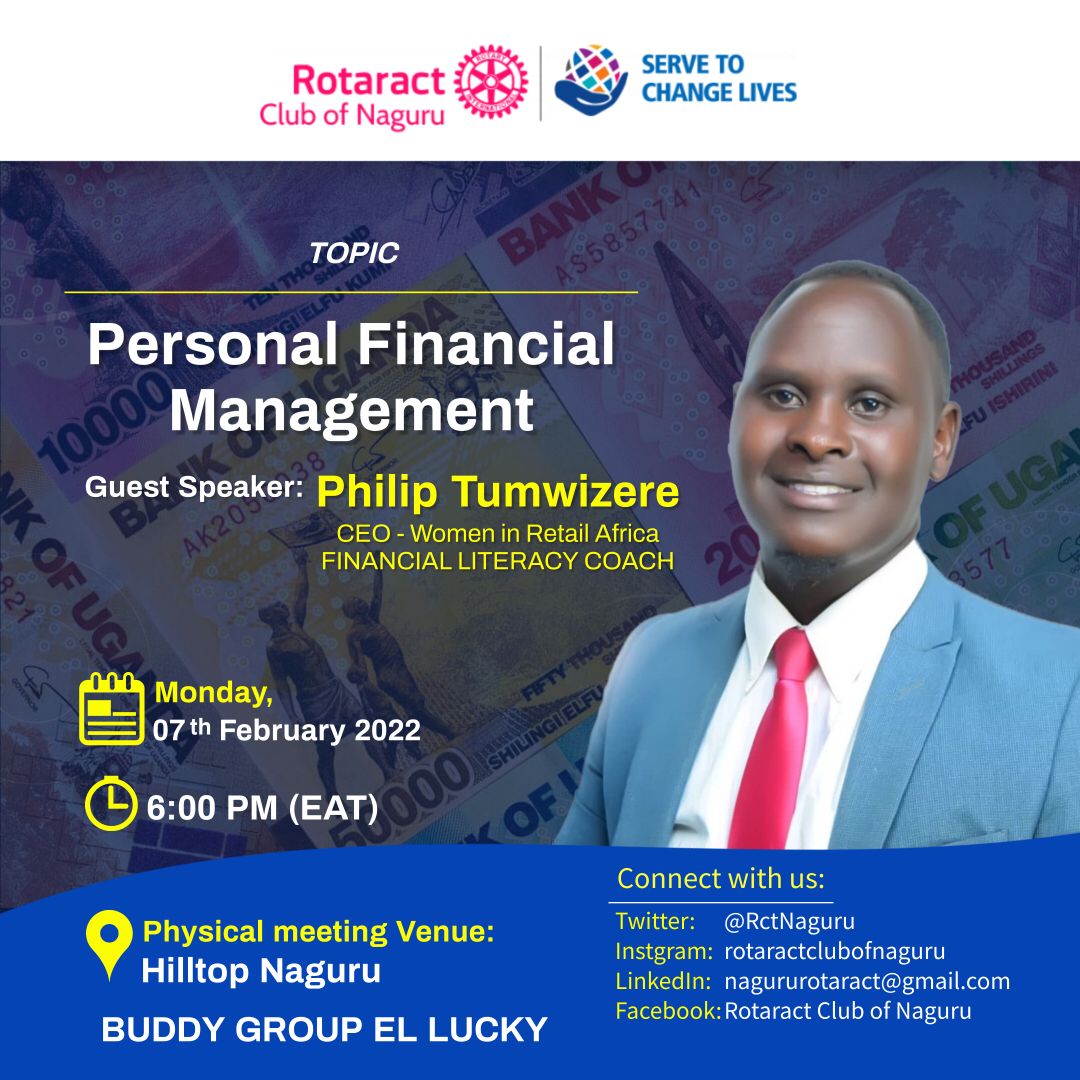 RctNaguru's tweet photo. Hello fellow change makers, make a date with us #Today6pm at @HilltopNaguru 

We'll be privileged to hear from @philipoustin, a certified #FinancialLiteracyCoach and also C.E.O #WomenInRetailAfrica.

Come learn a thing or two about #PersonalFinancialManagement.

See you then🎯 https://t.co/84wEmnZeI2