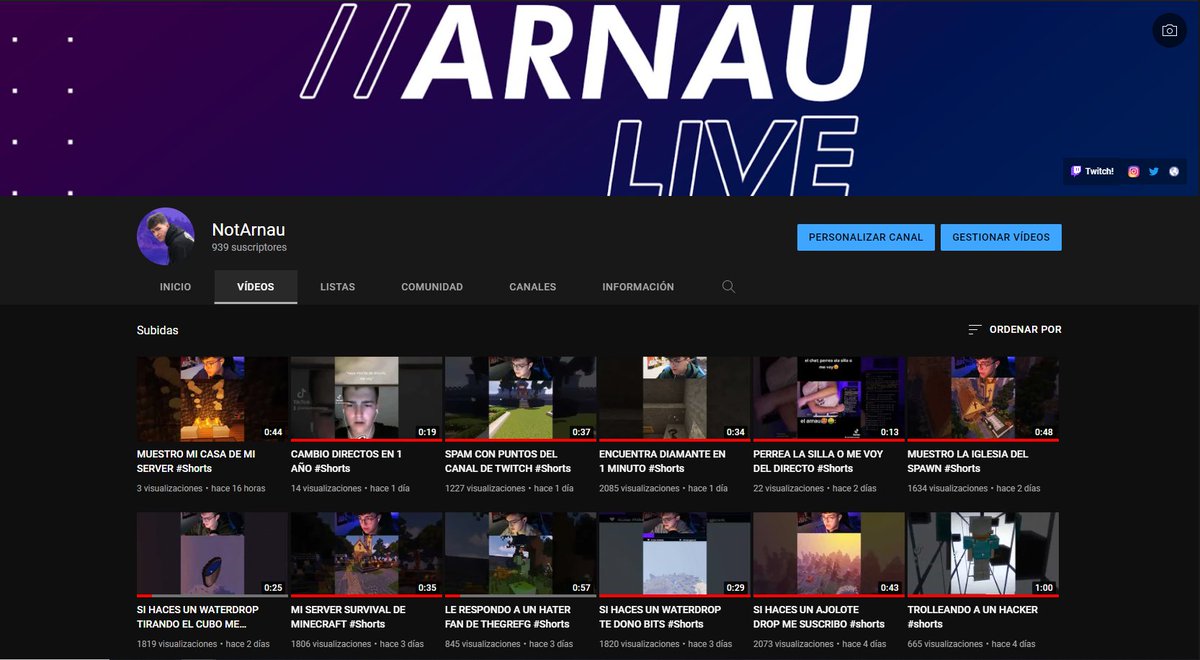 arnaubrustengx's tweet photo. He empezado a subir shorts en yt y estoy encantadisimo con la plataforma. Me he creado un canal solo de Shorts y en el principal empezaré a subir vídeos largos, eso implicará más esfuerzo y constancia en otra plataforma, pero valdrá la pena, de momento estamos a 60 de los 1000. https://t.co/uvQXOwg8Gl