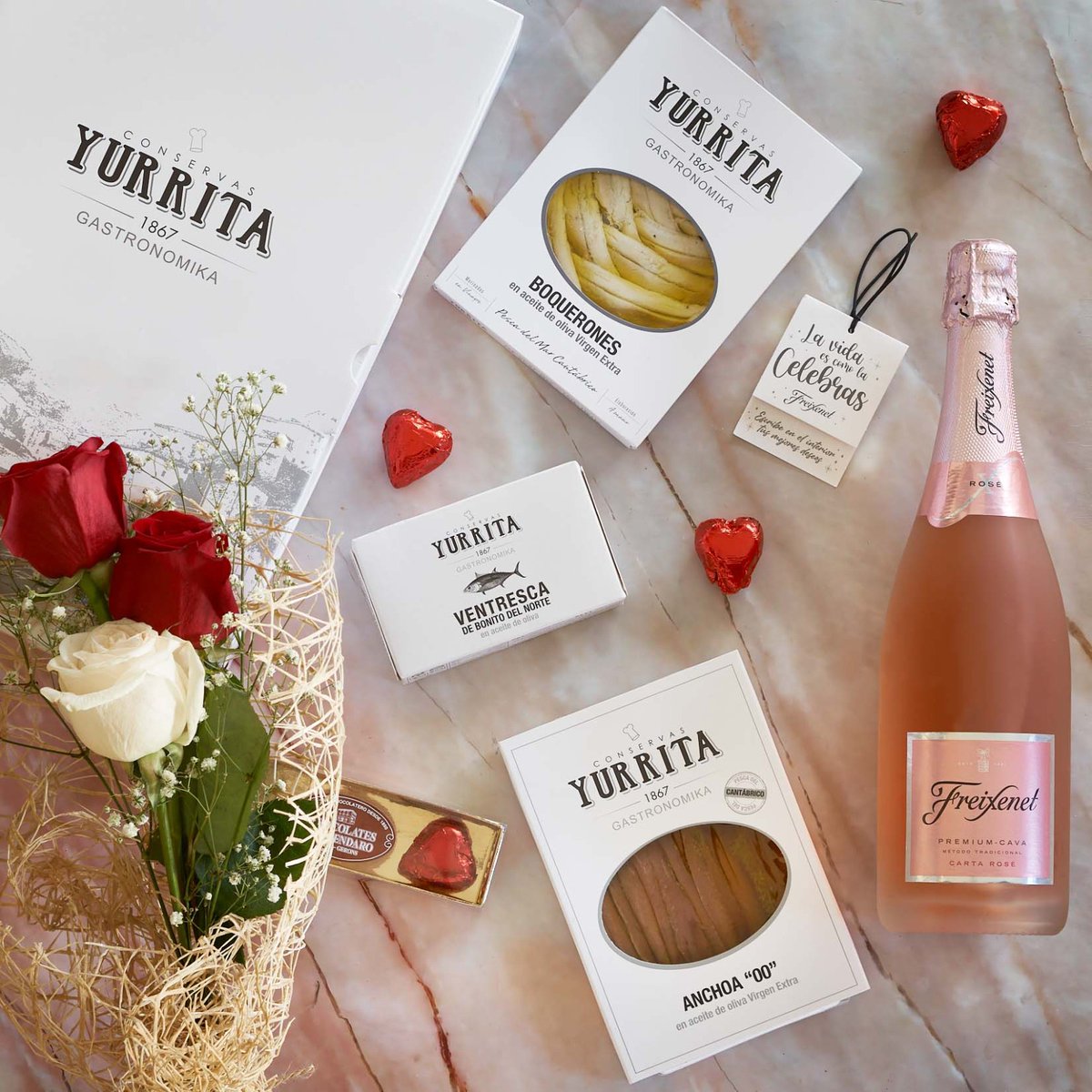 ¡Celebra🎉🌹San Valentin😍degustando un surtido amplio de variedades Yurrita, con un buen maridaje de🍾Cava Rosado <a href="/freixenet/">Freixenet</a> y unos exquisitos bombones <a href="/ChocolatesMSG/">ChocolatesdeMendaro</a> 😋.¡Dedícate amor a ti mismo y date un capricho! tiendayurrita.com/producto/lote-…