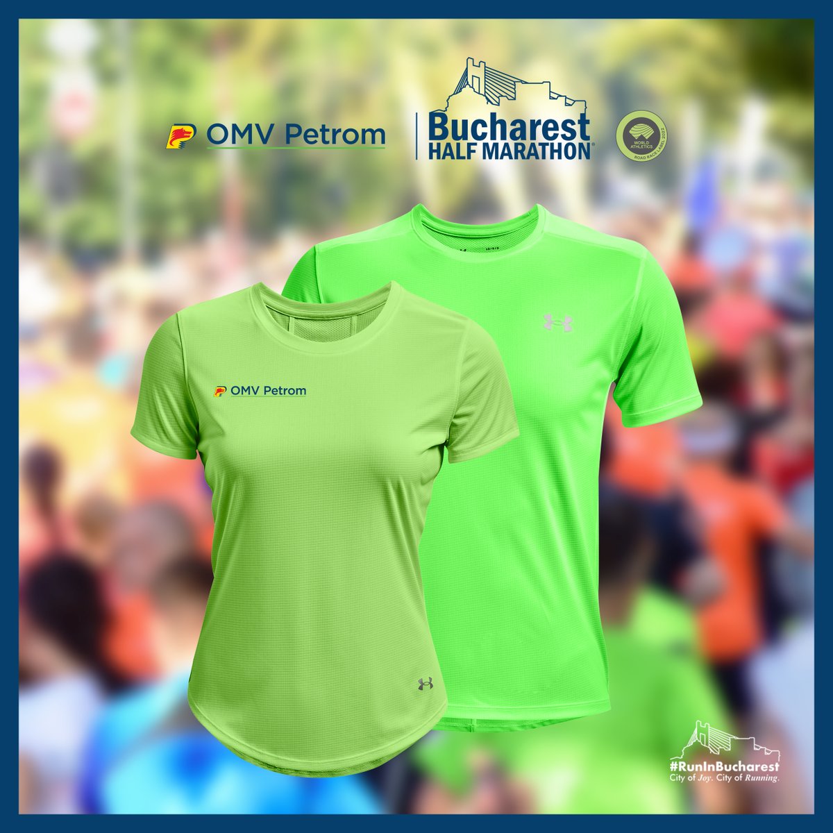 RunInBucharest's tweet photo. #Fresh and #comfy, this is the official 2022 @OMVPetrom #Bucharest Half #Marathon t-shirt. By @UnderArmourRO - event's Technical Sponsor.
#RunInBucharest #Bucharest21km #AimFar https://t.co/l3vyCmNz6r