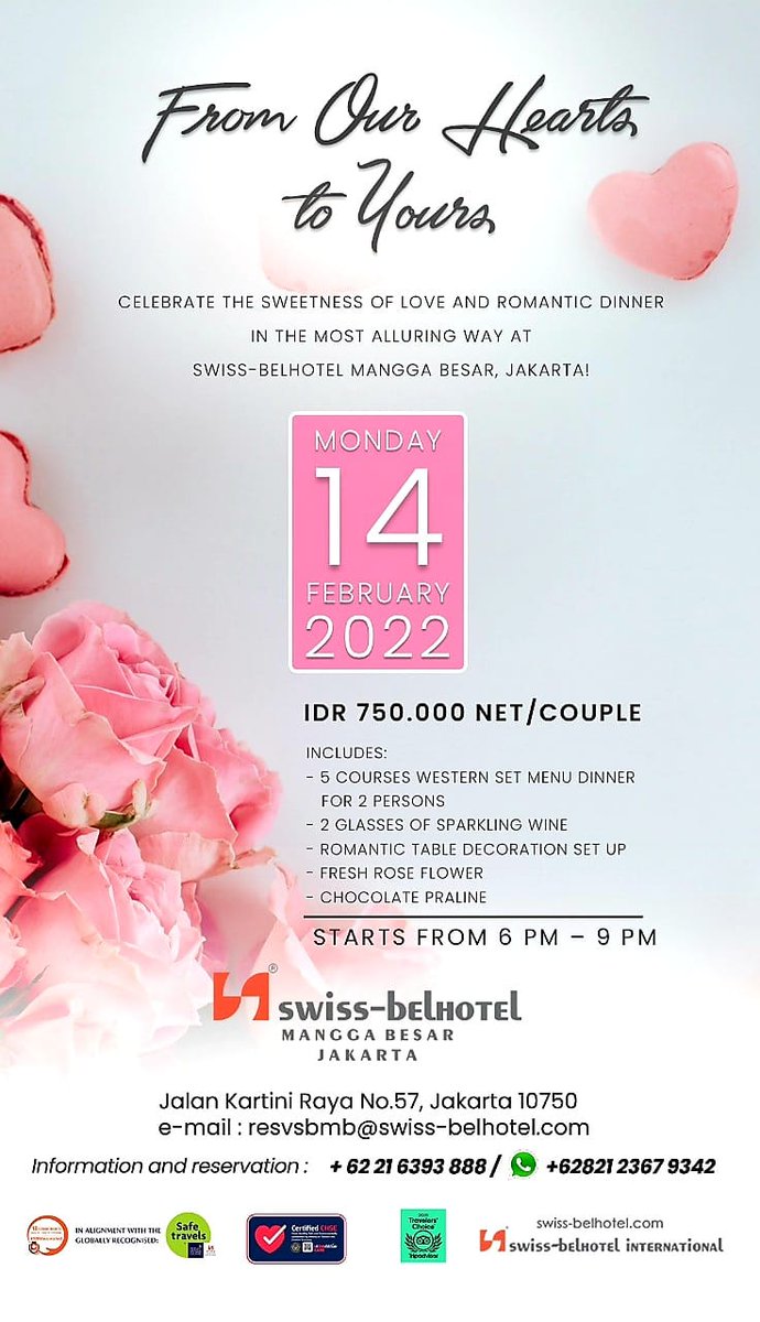 INFORMATION &amp; RESERVATION: 021-6393 888 / WA 0819 815 758

#valentine
#love
#valentinesday
#valentines
#valentineday
#valentinegift
#flowers
#heart
#happyvalentinesday
#chocolate
#valentinesdaygift
#jakartahotel
#swissbelhotel
#swissbelhotelmanggabesar
