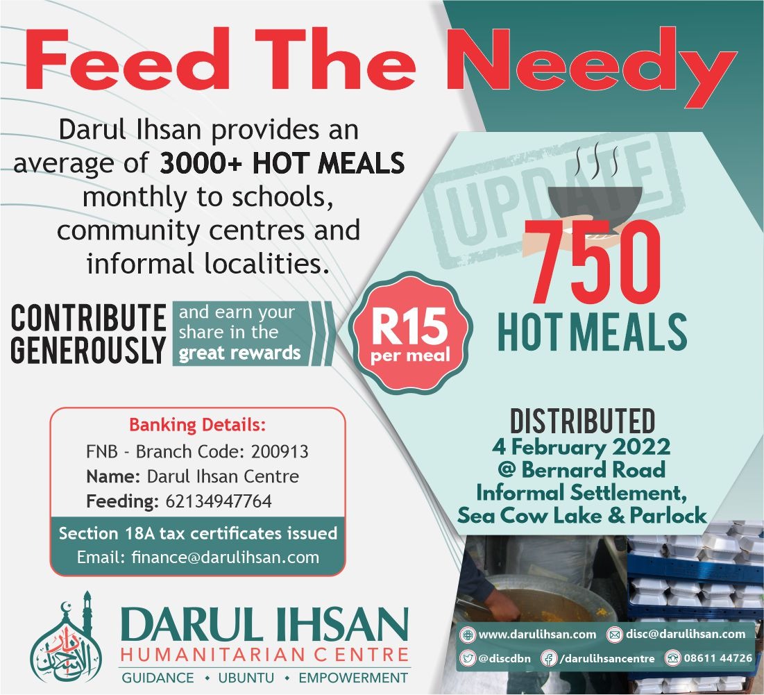 discdbn's tweet photo. 🔹 Darul Ihsan Relief Team🔹
✨ Feed The Needy✨

#FeedTheNeedy #ReliefTeam #HotMeals #DarulIhsan https://t.co/5KWyYIyd4U