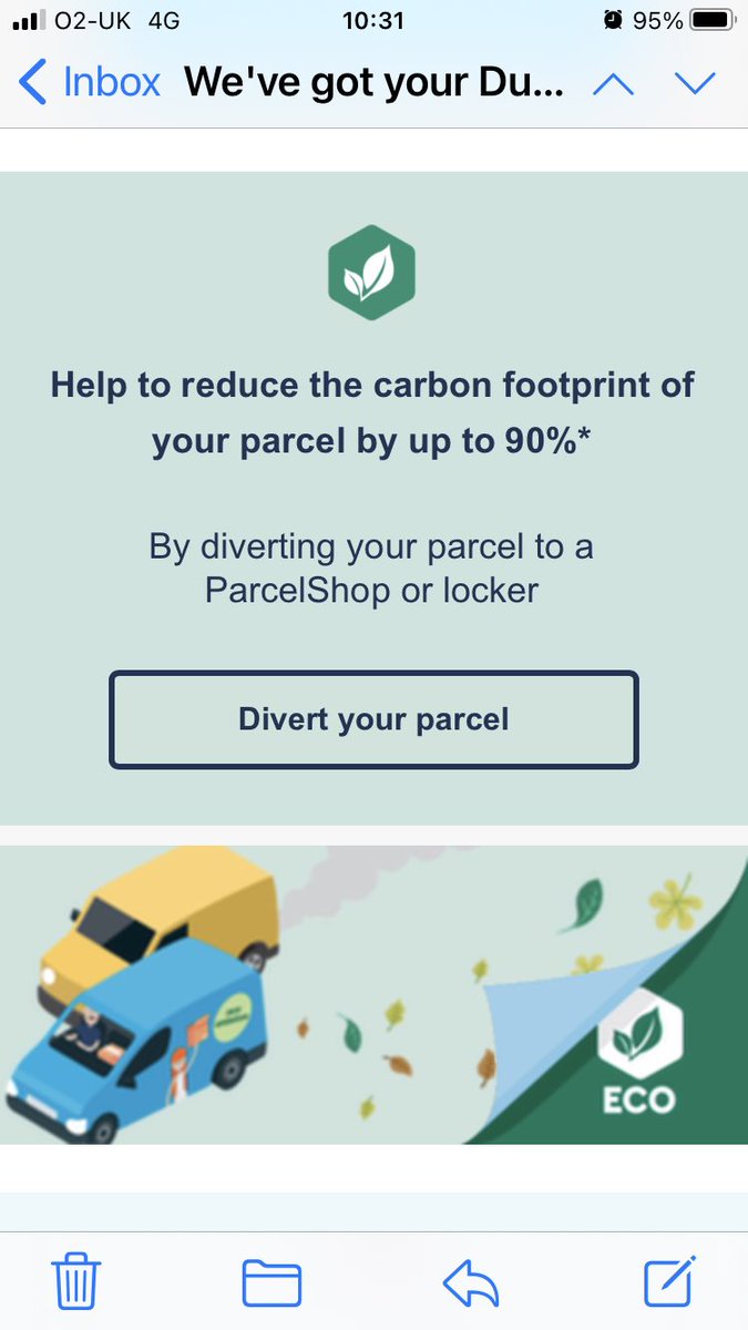 So @Hermesparcels how does it reduce the carbon footprint of my parcel by diverting it to a Parcelshop and then me getting in my car to go and collect it?