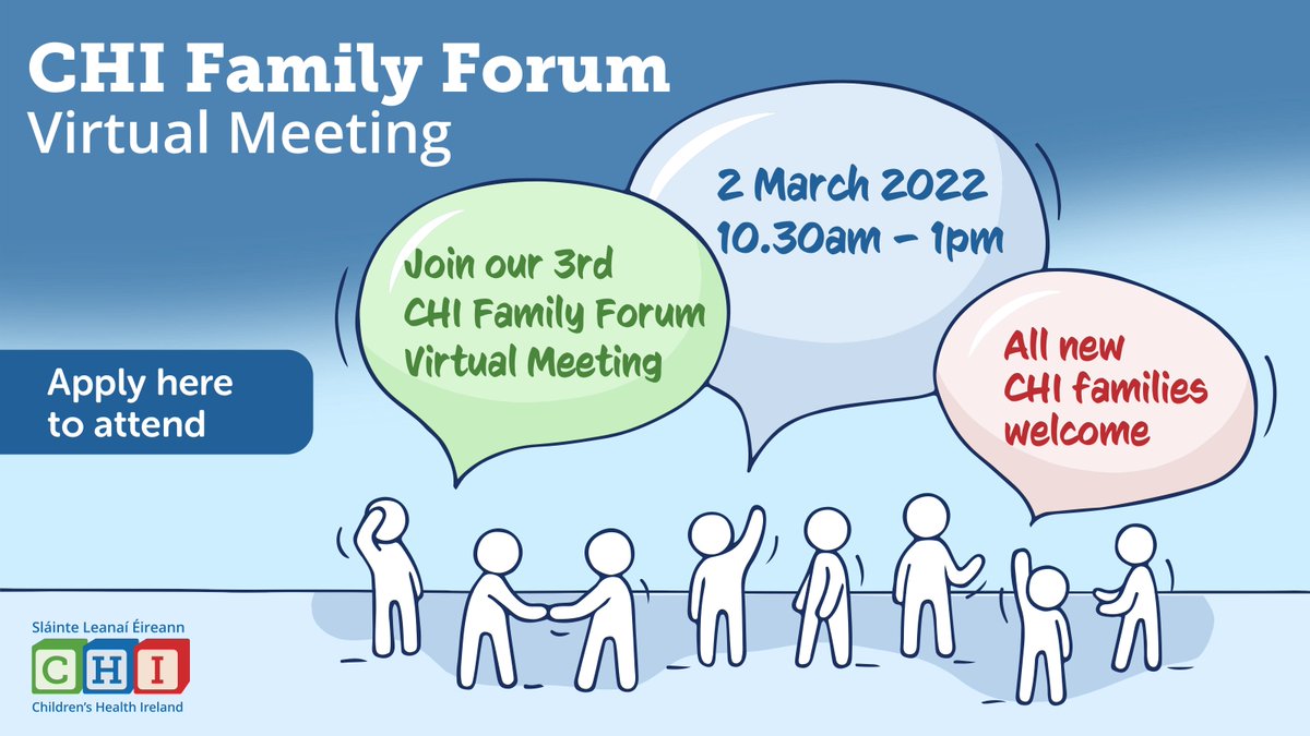 TempleStreetHos's tweet image. 📢We are looking for new families to join our 3rd Virtual CHI Family Forum meeting on 2nd March 2022.  

Learn more and apply here to attend ➡️bit.ly/34DOENl

Help us shape the CHI patient experience.
@HSELive 
@nch_info