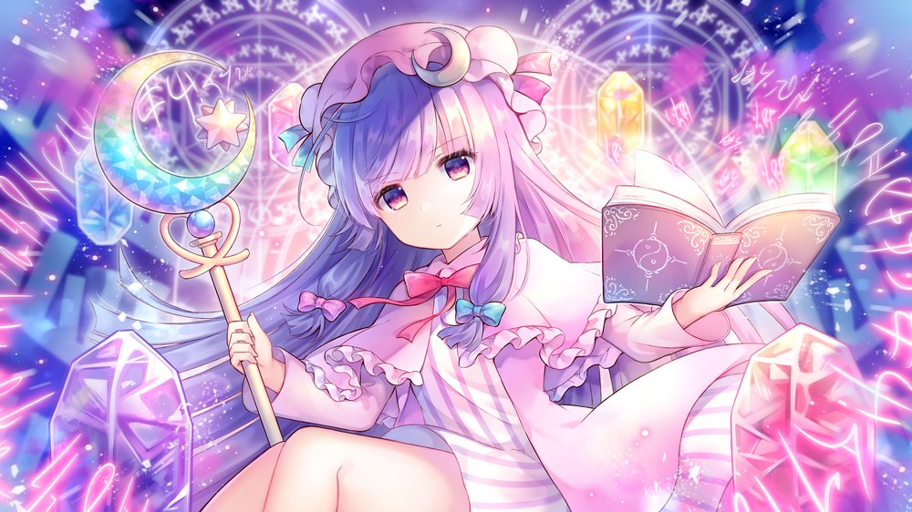 patchouli knowledge 1girl crescent hat purple hair magic circle book solo  illustration images