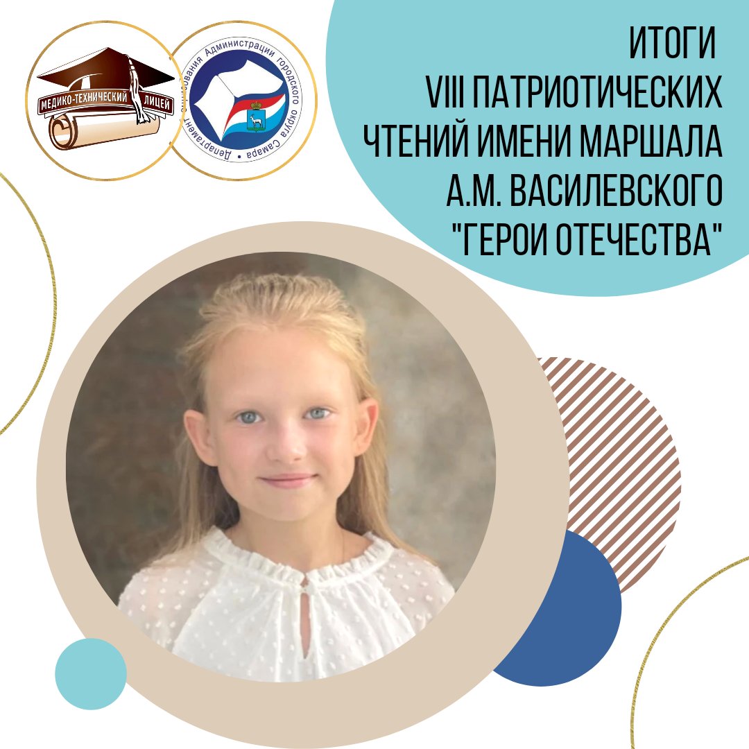 Подведены итоги VIII открытых городских Патриотических чтений имени маршала А.М.Василевского "ГЕРОИ ОТЕЧЕСТВА".

🥇1 место в секции "Светочи России" заняла Савинова Полина (5-1 класс, руководитель Антонюк А.Ю.) с работой "Духовный подвиг Матроны Московской".
Поздравляем, молодец!