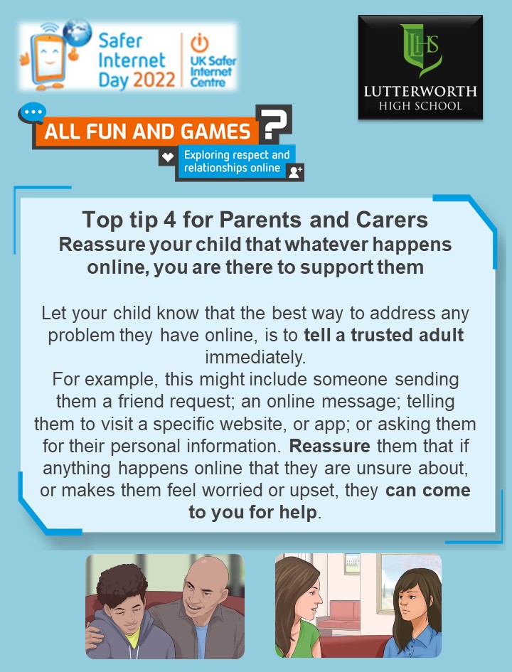 MrPatelLHS's tweet photo. Top Tip #4 for @lutthigh Parents and Carers on #SaferInternetDay! Celebrating and promoting safe, responsible, positive use of the Internet.  Find out more on https://t.co/TILglIMu9r @UK_SIC https://t.co/TILglIMu9r https://t.co/ujSCPGWa7Z
