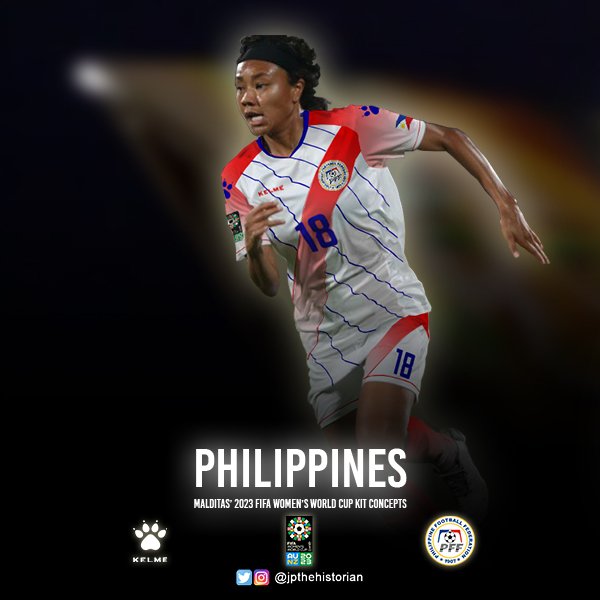 jpthehistorian's tweet photo. Congratulations on the @PilipinasWNFT's successful @afcasiancup campaign and qualification to the 2023 @FIFAWWC. My design for their inaugural world cup kits featuring star striker @srnbldn. https://t.co/FbDThWog2T