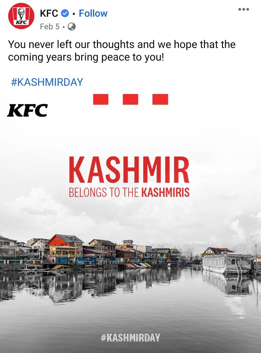 SkarmaNorboo's tweet photo. What's wrong @kfc? Kashmir is an integral part of India and shall always remain.

#BoycottKFC

@AskAnshul @TajinderBagga @ShefVaidya @MrsGandhi https://t.co/zoufxRhnS0