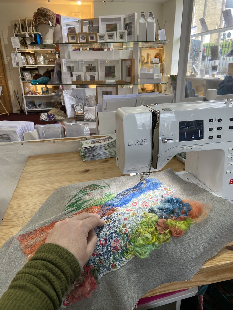 HelenHardy1's tweet photo. Freemotion embroidery work in between customers here today in Reeth today at the Fleece gift shop https://t.co/UdwvRfNXP9