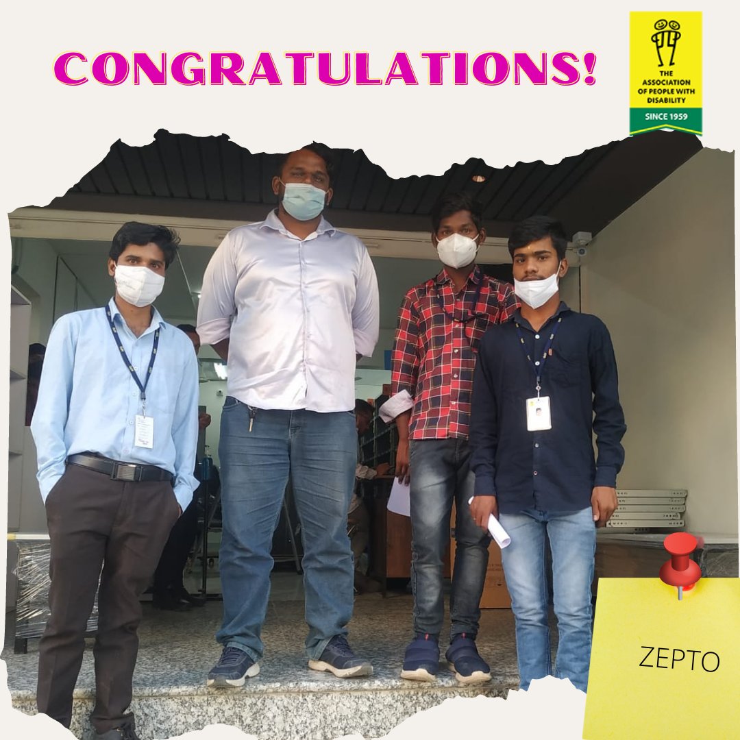 APD_India's tweet photo. Congratulations Sangamesh and Basavaraj! Our #BPOCourse trainees have been placed at @zeptonow in the Packing division. Thank you @techmahindracsr for the sponsorship of #livelihoodcourses for #youtwithdisability from economically weak backgrounds.
#LivelihoodUpdate #APDIndia https://t.co/DEdqFHL0WH