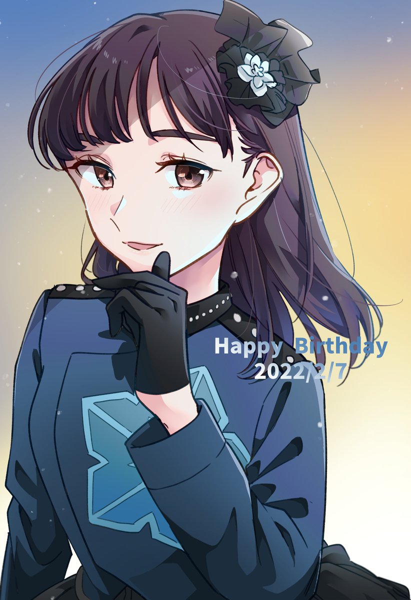 1girl solo gloves happy birthday black gloves brown eyes hair ornament  illustration images