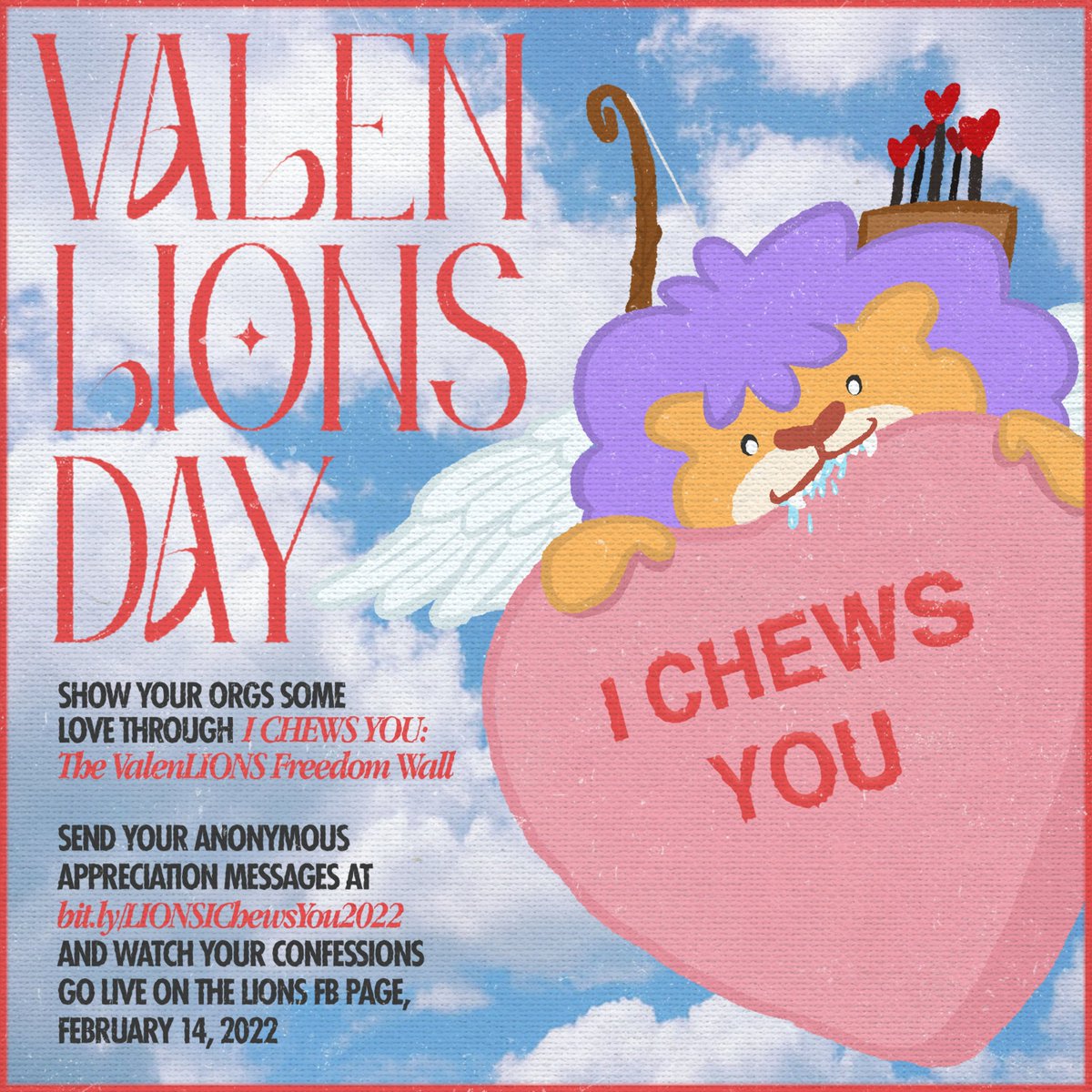 admulions's tweet photo. 🍫💘 I CHEWS YOU💘 🍫

Anonymously send your 💌 love letters 💌 to any of the LIONS orgs or the people within through the GForm below, and watch 🦁 Pawlie 🦁deliver your roaring confessions come February 14th!

https://t.co/0UG3FcnsNS 🌹🌹🌹 https://t.co/aoEItL9mWV