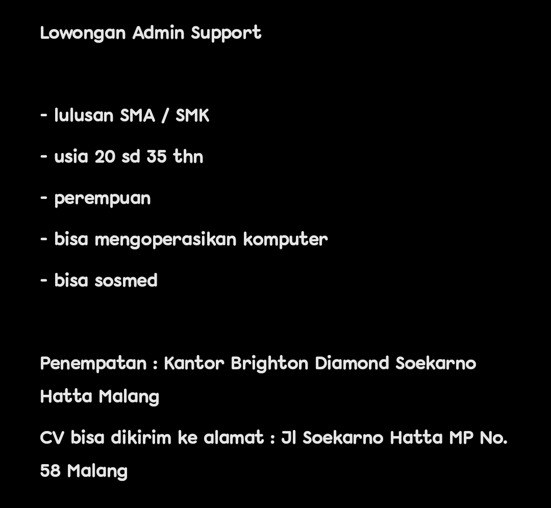 KimYoonAnd's tweet photo. Permisi min @infomalang , siapa tau ada yg masih nyari lowongan kerja .. 
Bisa segera kirim CV ke alamat yg tertera 😊
Info lebih lanjut bisa DM, terimakasih 🙏😊 https://t.co/gYMjviXpJy