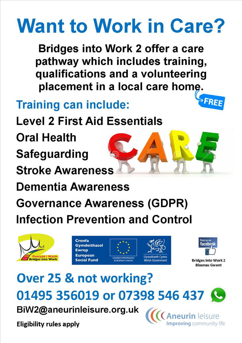 Would you like to gain the skills, qualifications and experience to work in the care sector now or in the future? Contact us for more details about our care pathway. Eligibility rules apply.