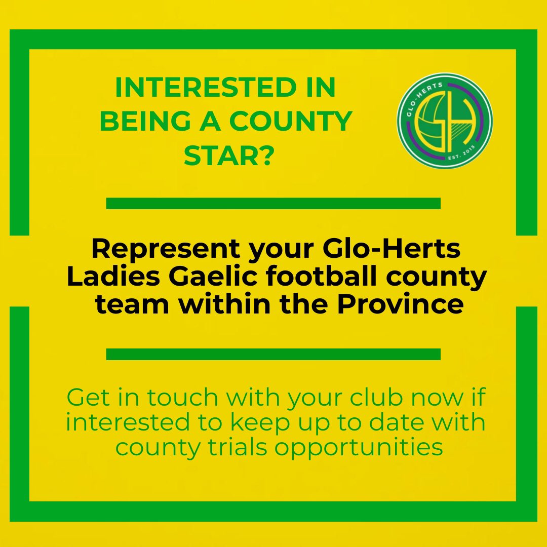Glo-Herts LGFA (@glohertslgfa) on Twitter photo Do you want to play county with <a href="/GloHertsLGFA/">Glo-Herts LGFA</a>? Make your interest known to your club now!! #lgfa Do you want to play county with <a href="/GloHertsLGFA/">Glo-Herts LGFA</a>? Make your interest known to your club now!! #lgfa