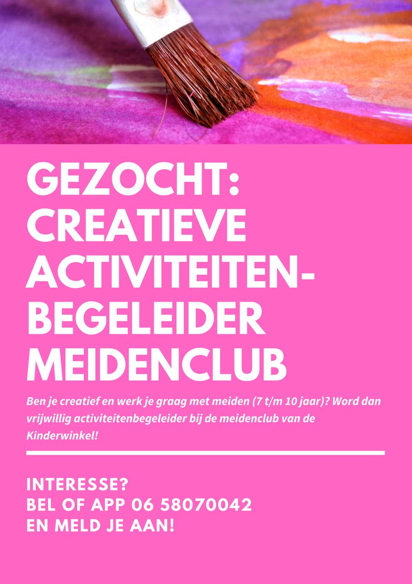 De_Kinderwinkel's tweet photo. Voor de meidenclub van de Kinderwinkel zijn we nog op zoek naar vrijwillig activiteitenbegeleiders.

Dus ben jij creatief en werk je graag met meiden? Word dan vrijwillig activiteitenbegeleider bij de meidenclub van de Kinderwinkel! https://t.co/N9KaKFwslD