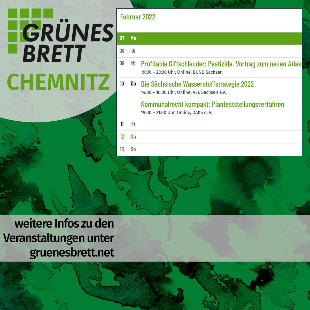 GruenesBrett's tweet photo. Und viele weitere spannende Veranstaltungen im Bereich #Ökologie und #Nachhaltigkeit aus #Dresden, #Leipzig &amp; #Chemnitz! ⬆️ https://t.co/tsEHLtTzMw