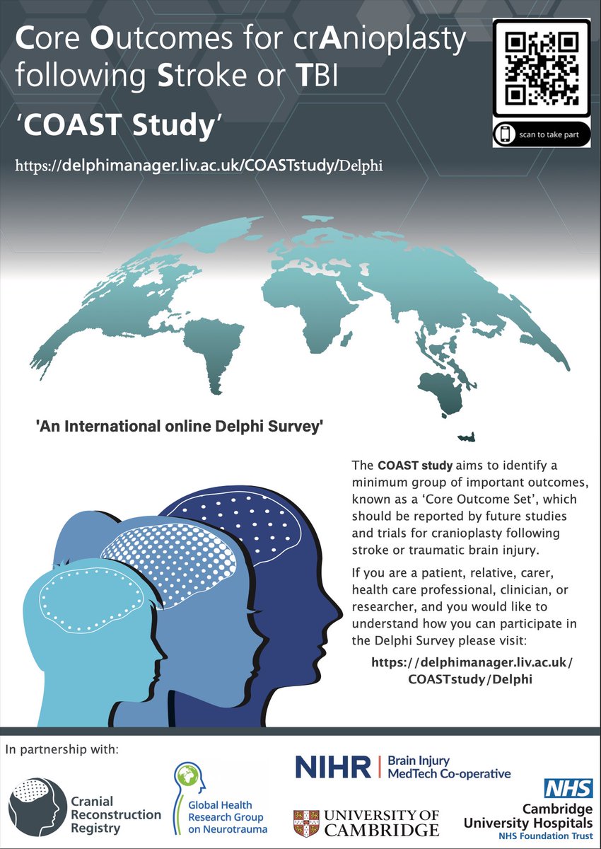 hwjmee's tweet photo. We are into the final week of the COAST Study Delphi round 1. Many thanks to all who have completed the survey so far. If you are interested in cranioplasty research and clinical care please help us by completing the survey: https://t.co/ZVNwJt4VGI Closing date: 10/2/22 Thank you https://t.co/8PJIgniUwI