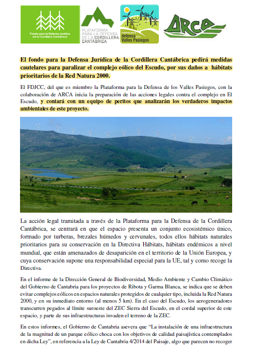 MesaEolica's tweet photo. 🚨 NOTA DE PRENSA 🚨
Desde el Fondo para la Defensa Jurídica de la Cordillera Cantábrica #FDJCC, pedimos medidas cautelares para paralizar el complejo eólico del Escudo, por sus daños a hábitats prioritarios de la Red Natura 2000
https://t.co/6Xa3hhDyXQ https://t.co/Aiw3RtqOXl