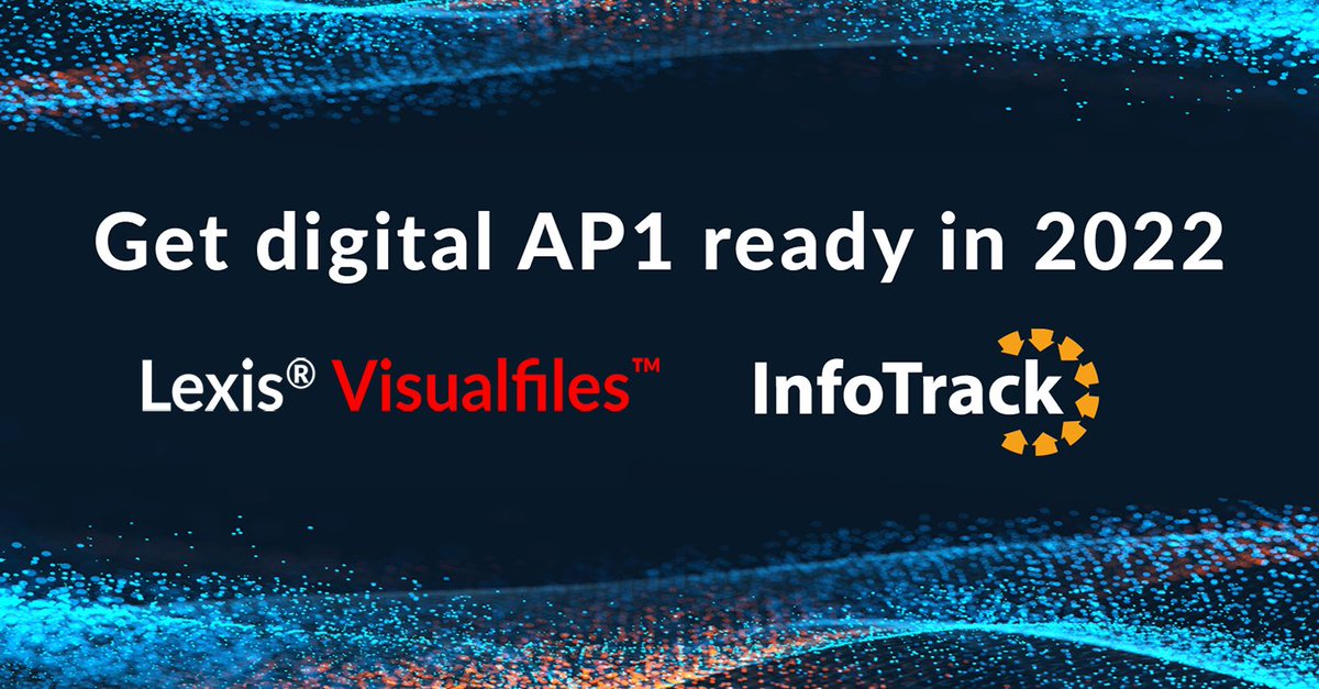 LexisNexisES's tweet photo. Calling all #conveyancing firms – are you digital AP1 ready? In this 30 minute webinar, learn how to streamline digital AP1 submissions through an integrated @InfoTrack_UK & #LexisVisualfiles #casemanagement solution: Register here: https://t.co/Myw94rUYUf. #HMLandRegistry https://t.co/gqXizfTMzn