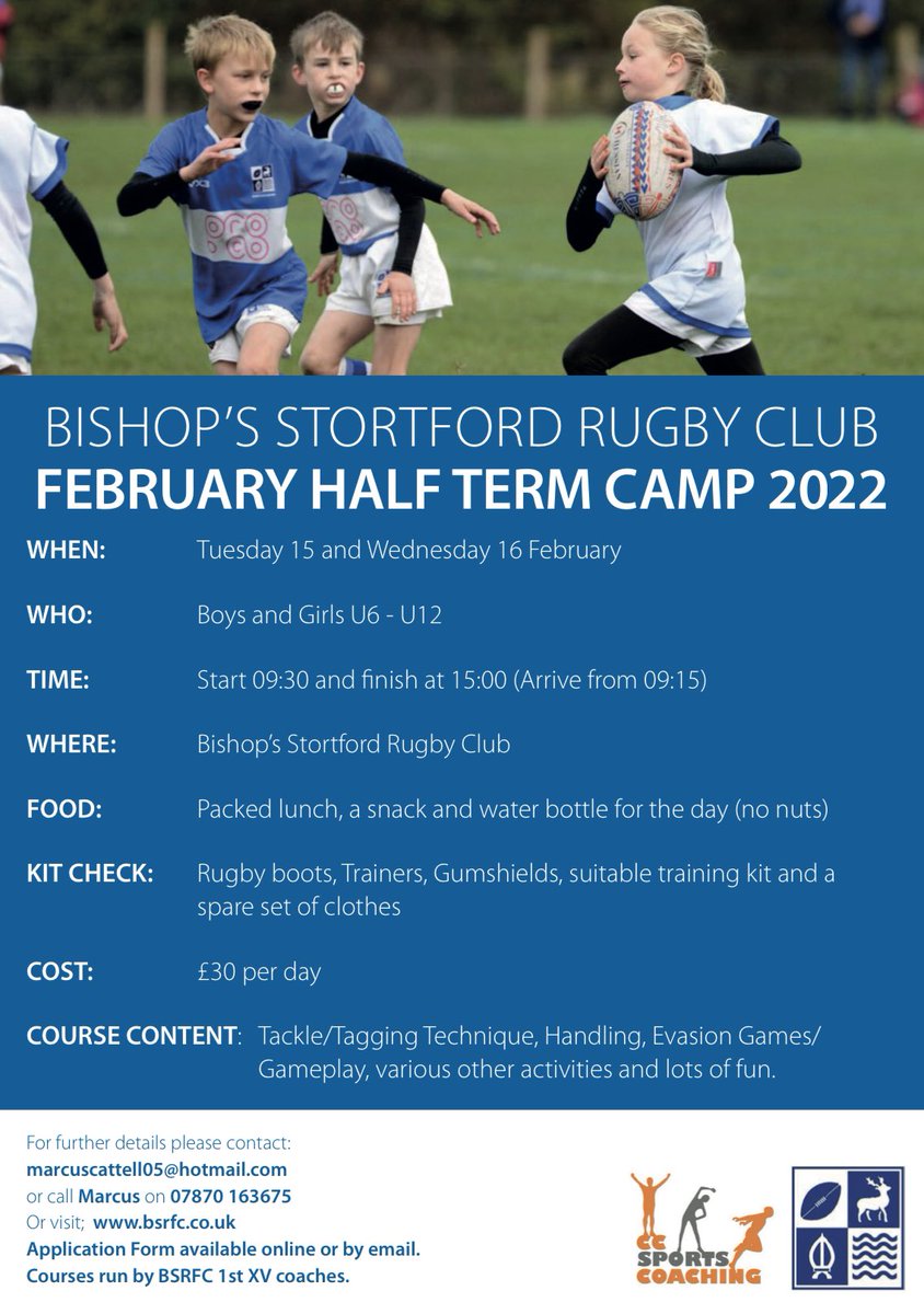 With half term only a week away, there’s still time to sign up for the half term rugby camp being run by <a href="/marcoscattellio/">Marcus Cattell</a> &amp; <a href="/TomColeman10/">Tom Coleman</a> with 1stXV players <a href="/ajpope34/">Austin Pope</a> &amp; <a href="/Ben_Harrison/">Ben Harrison</a> coaching as well…