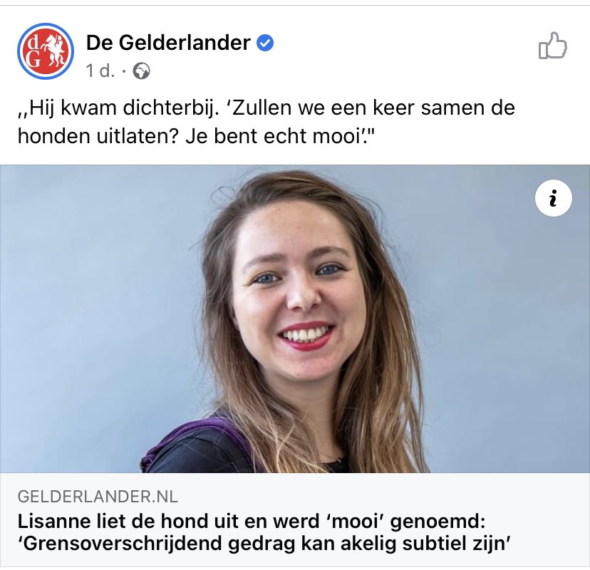 Echt medevrouw mensen, stop hiermee. Dat iemand je mooi noemt en vervolgens vraagt of je samen de honden wilt uitlaten is geen grensoverschrijdend gedrag. Je mag tegenwoordig niet eens meer een vrouw mee uitvragen of ze zijn al gepikkeerd. Aandachtzoekerij.