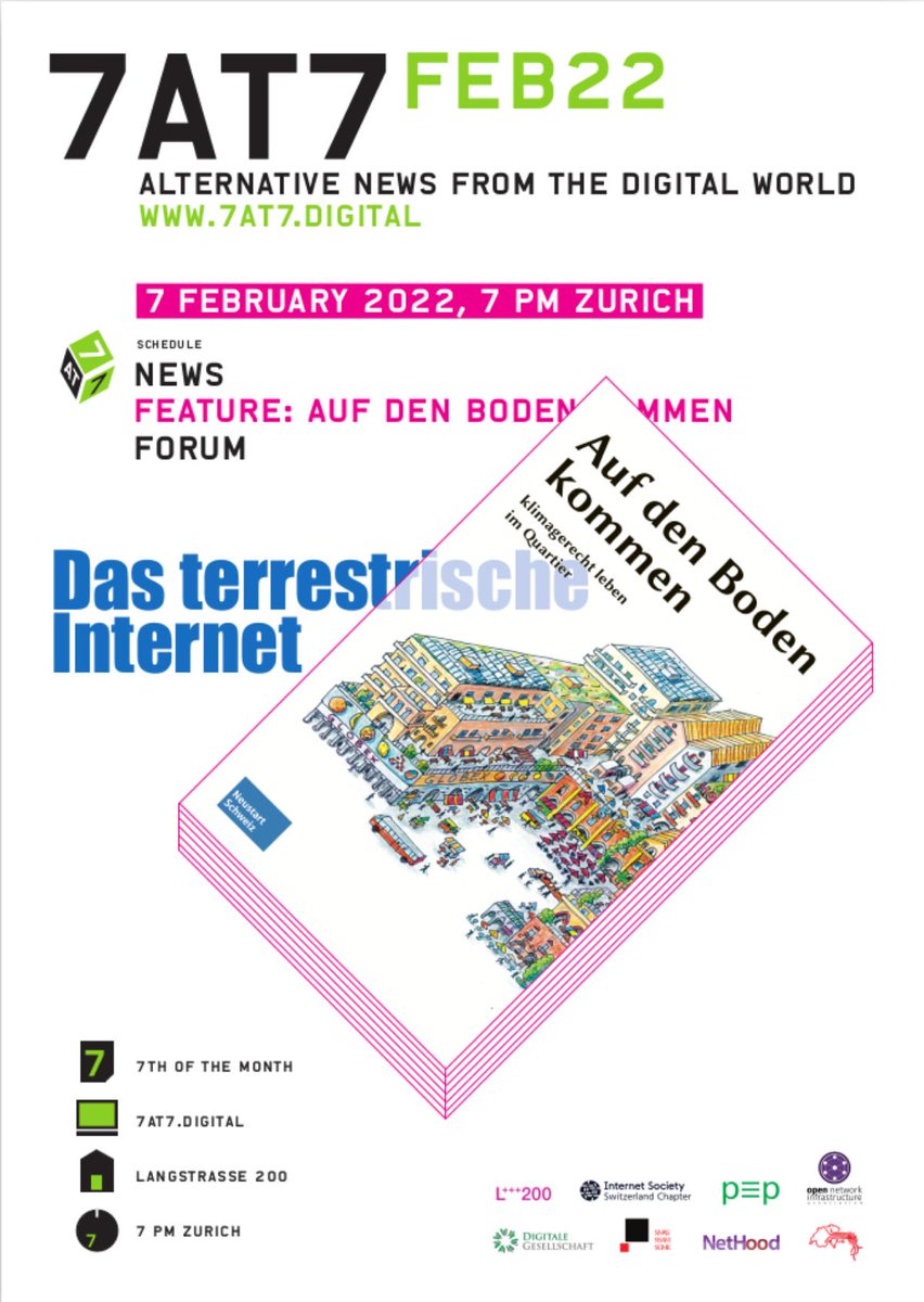 L200 (@langstrasse200) on Twitter photo In today's #7at7 we discuss the terrestrial Internet, featuring in the book "Auf den Boden kommen" by <a href="/NeustartSchweiz/">Neustart Schweiz</a> with <a href="/nethood/">nethood</a> <a href="/ISOCSwitzerland/">Internet Society CH</a> #CIRCE and more.
Join us at 7pm CET: 7at7.digital In today's #7at7 we discuss the terrestrial Internet, featuring in the book "Auf den Boden kommen" by <a href="/NeustartSchweiz/">Neustart Schweiz</a> with <a href="/nethood/">nethood</a> <a href="/ISOCSwitzerland/">Internet Society CH</a> #CIRCE and more.
Join us at 7pm CET: 7at7.digital