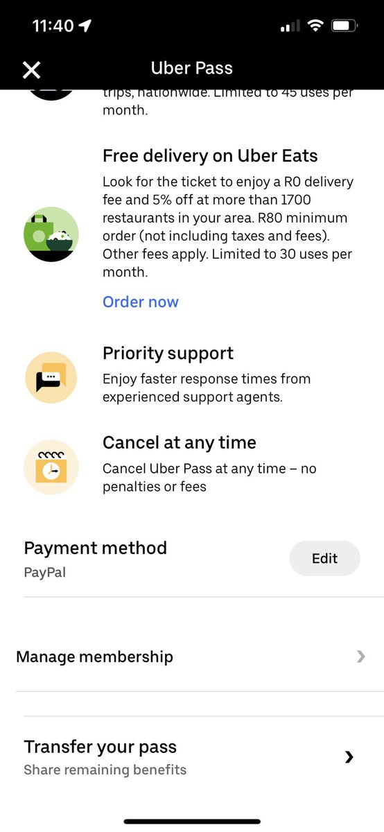 RJ_Ro09's tweet photo. @Uber I have been charged with an Uber pass and I cannot cancel my membership! I am no longer in South Africa and therefore do not want to be charged! As you can see under manage membership it is greyed out!no one has been able to help! https://t.co/pkCxTZvPgP