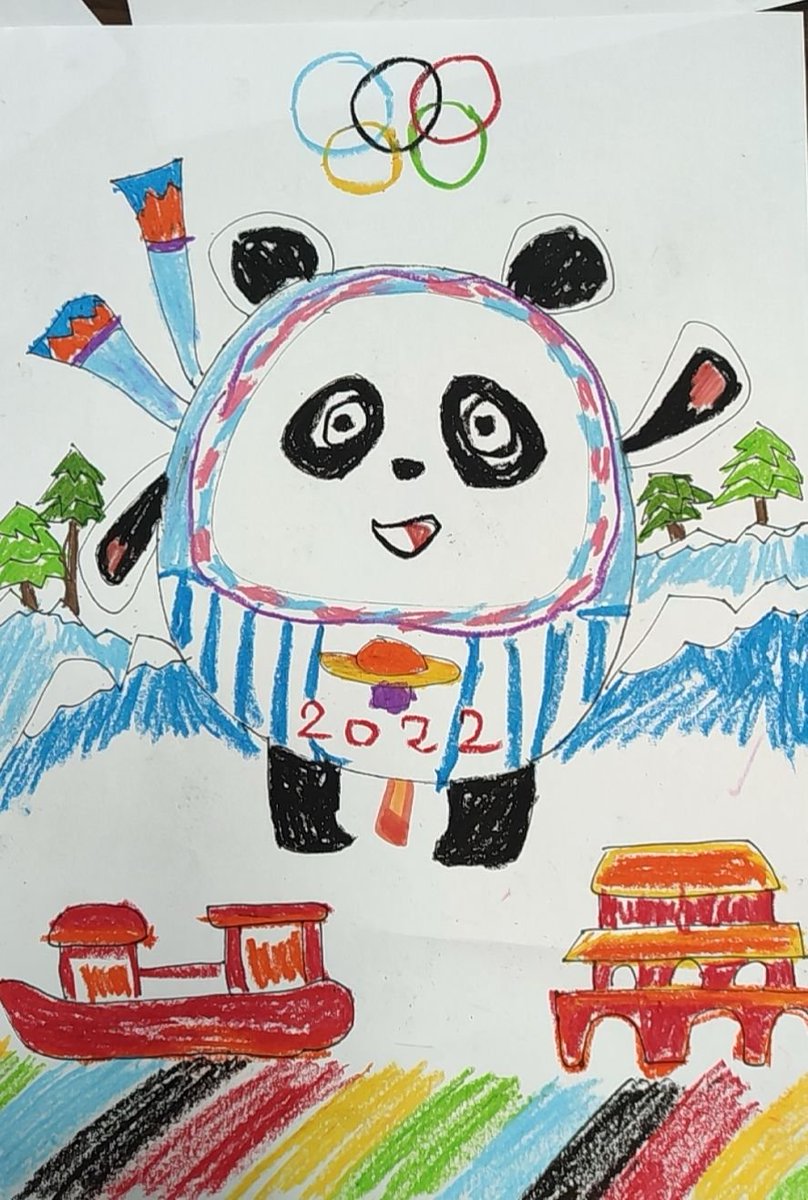 陪伴宝宝画冬奥漫画，冰墩墩很可爱奥，从天安门到南湖，我们在嘉兴支持北京冬奥:-) draw picture  with my little son.Cute Bing dundun to celebrate the winter olympics in BEIJING from my hometown JIAXING😘