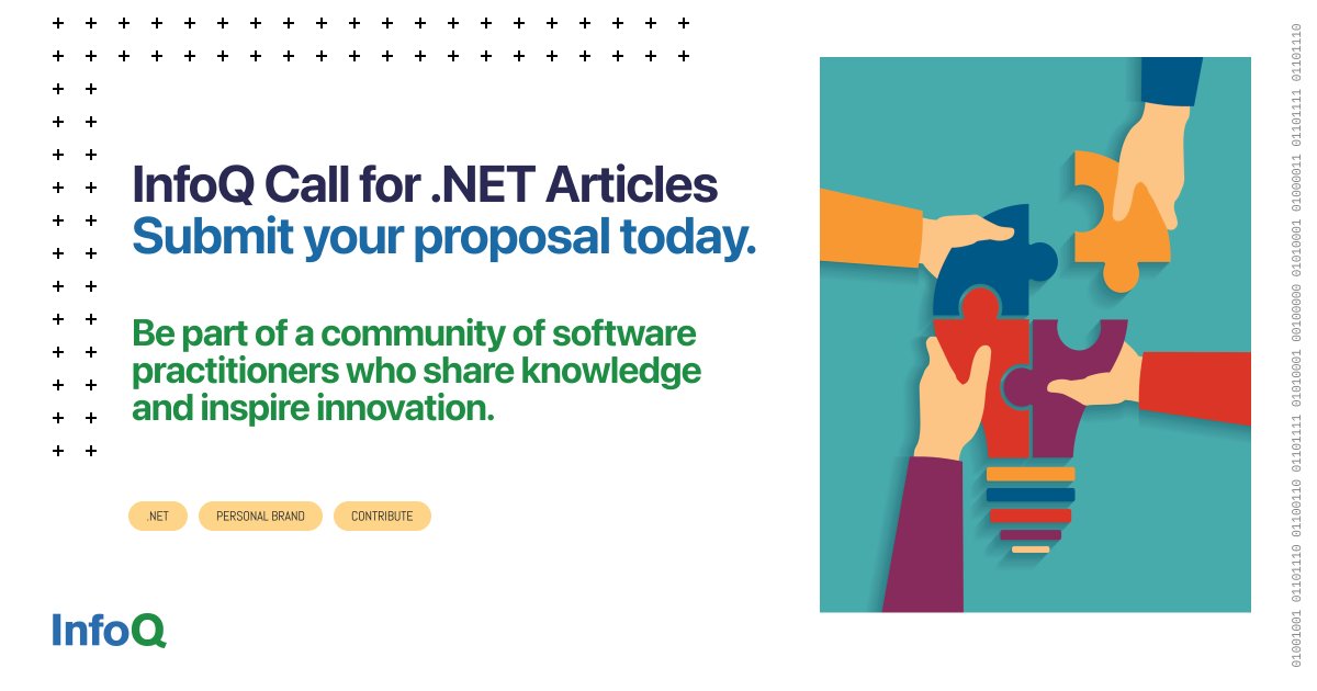 InfoQ's tweet image. Are you passionate about the latest developments in .NET? Contribute an article to our .NET queue and be part of the InfoQ community of software practitioners who share knowledge with a global audience. Submit your article proposal: bit.ly/3zhyWBS
#dotNet5 #mlnet