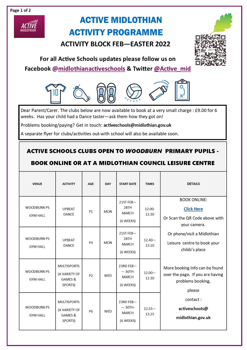 Active_Dalkeith's tweet photo. ACTIVE SCHOOLS| WOODBURN PS

Bookings are coming in for our @UpbeatDance1 sessions &amp; our multi sports coach Amy for the @woodburnps sessions 🕺💃🏑🎾🏀🏉

Don’t wait, scan the QR code now! https://t.co/dt8zCi6i33