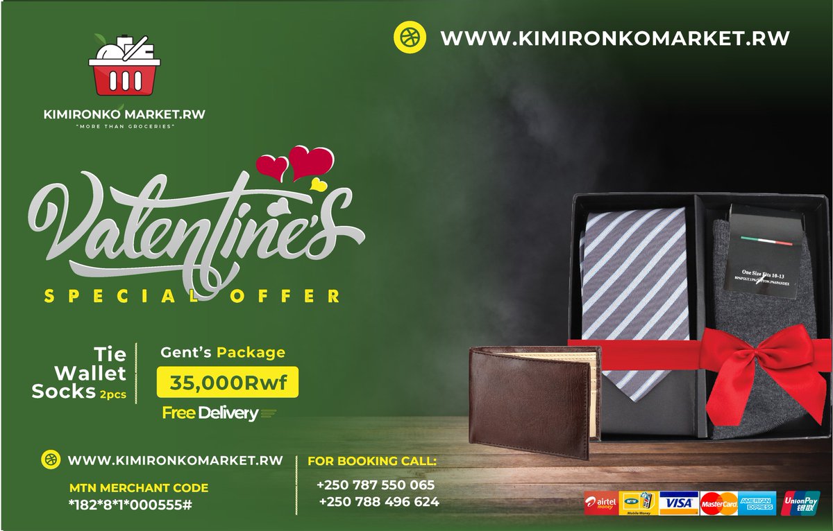 #RwOT 
Blessed is the Hand that Giveth..than the One that Taketh...." Ladies, here is a package to celebrate that Man that makes you Special.

Simply Click here Down pointing backhand index
kimironkomarket.rw/product/gents-…

#Valentinesweek