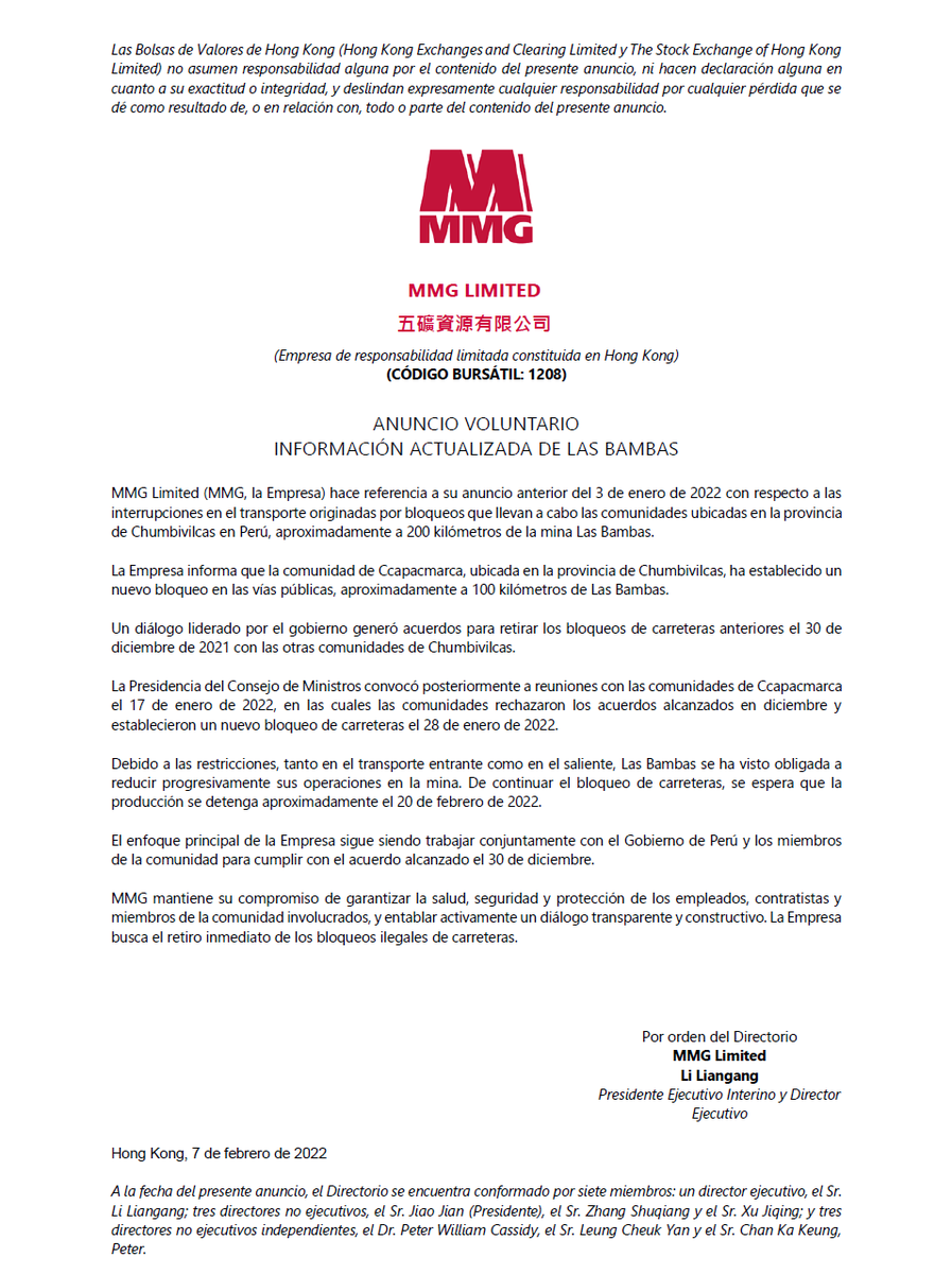 #MMG informa lo siguiente: