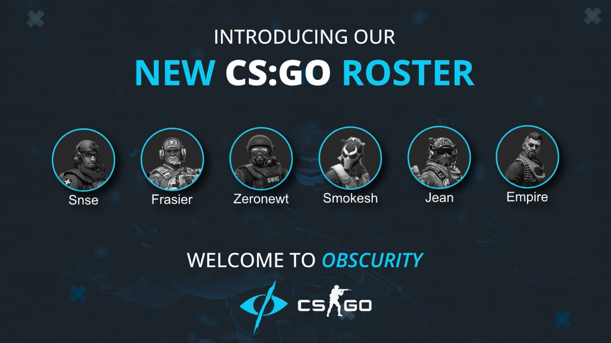 💙We are proud to announce our new csgo roster for 2022💙

please join us in welcoming:
 
🛑<a href="/za_sNse/">Tiago G</a>
🛑<a href="/jaffer_yameen/">Yameen Jaffer</a>
🛑<a href="/ZeroNewt/">𝘡ero𝘕ewt</a>
🛑<a href="/smokeshZA/">Ayush Singh 🇿🇦</a>
🛑<a href="/Jean2k2001/">Jean-louis</a>
🛑<a href="/EMP1RExCS/">James</a>

they are currently 1 - 1 in <a href="/esea/">ESEA League</a> intermediate.....and expect the memes to return 😈

#beobscure💙