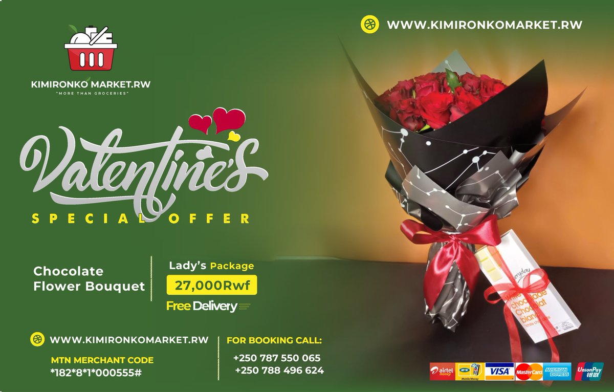 #RwOT 
Share Some Love Two hearts. Get your loved one a special package as you celebrate this Valentine's Day. Call /Whatsapp us on +250787550065 to get your order.*

Simply Click here Down pointing backhand index

kimironkomarket.rw/product/ladys-…

#ValentinesDaySpecial*
